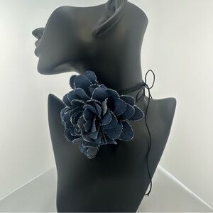 Elegant Denim Blue Floral Choker Necklace